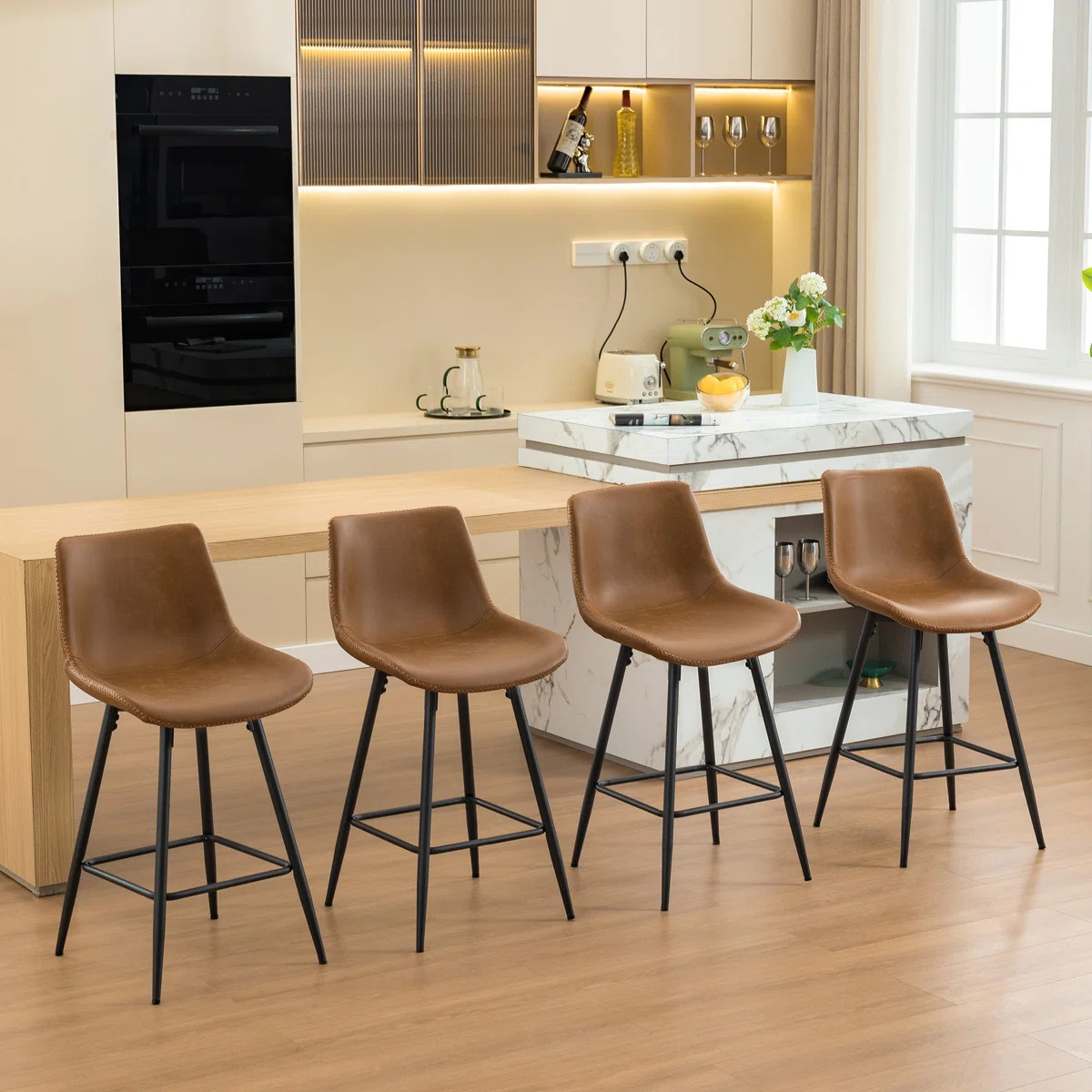 Faux Leather Modern Low Back Counter Stool | Wayfair North America