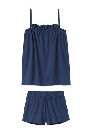 Pima Ruffle Shorts Set in Navy | Lake Pajamas