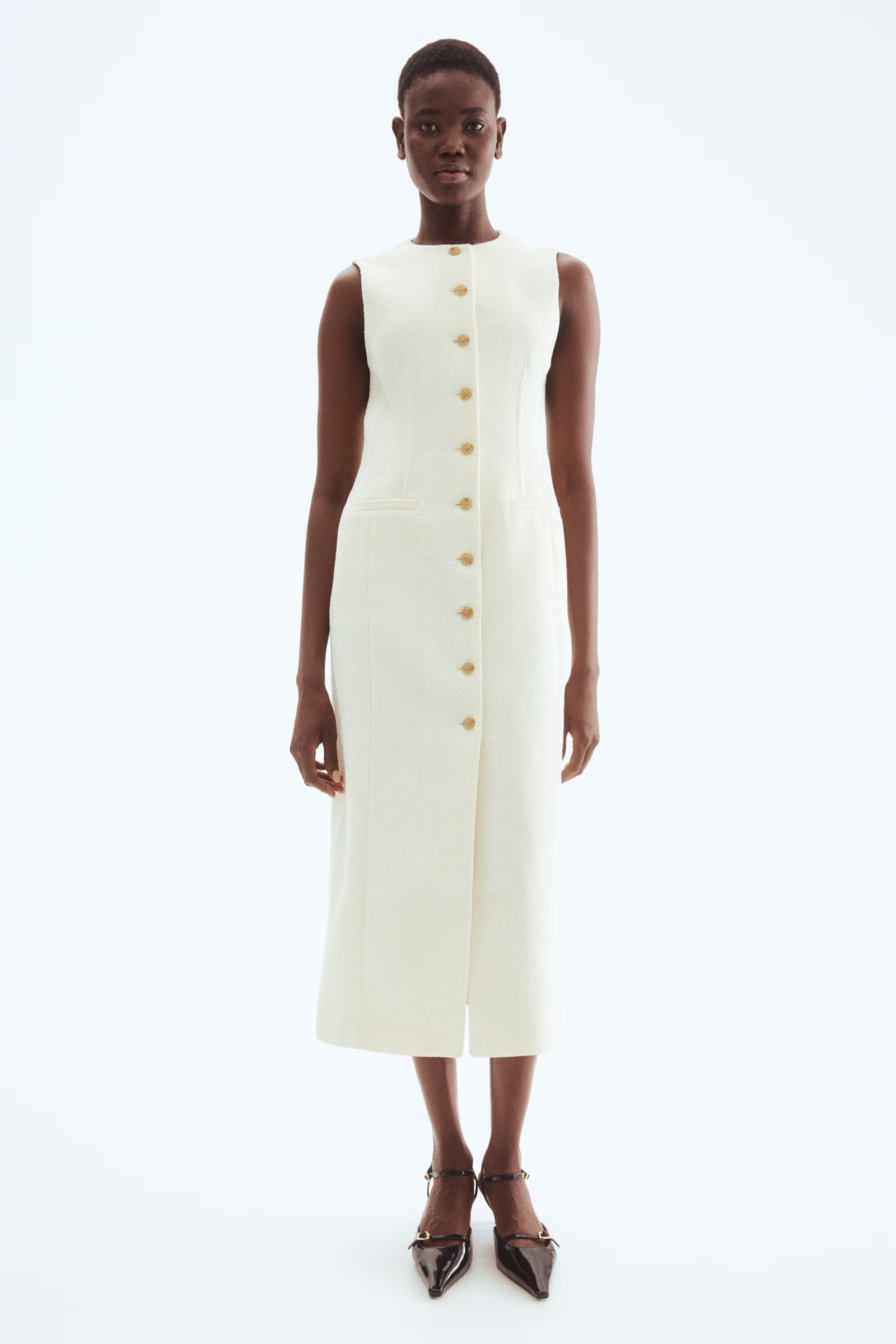 Long button-front bouclé dress | H&M (UK, MY, IN, SG, PH, TW, HK)