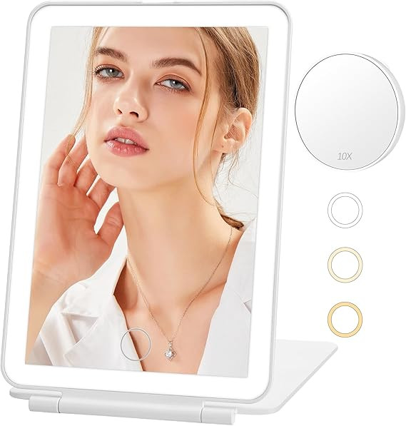 Travel Makeup Mirror with 10X Magnifying Mirror, Lighted Makeup Mirror with 80 Led Lights in 3 Co... | Amazon (US)