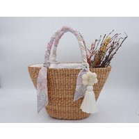 straw Beach Bag, Tote Bachelorette Party, Tote, Bags, Summer Bag, Twilly Bag Scarf Handle | Etsy (US)