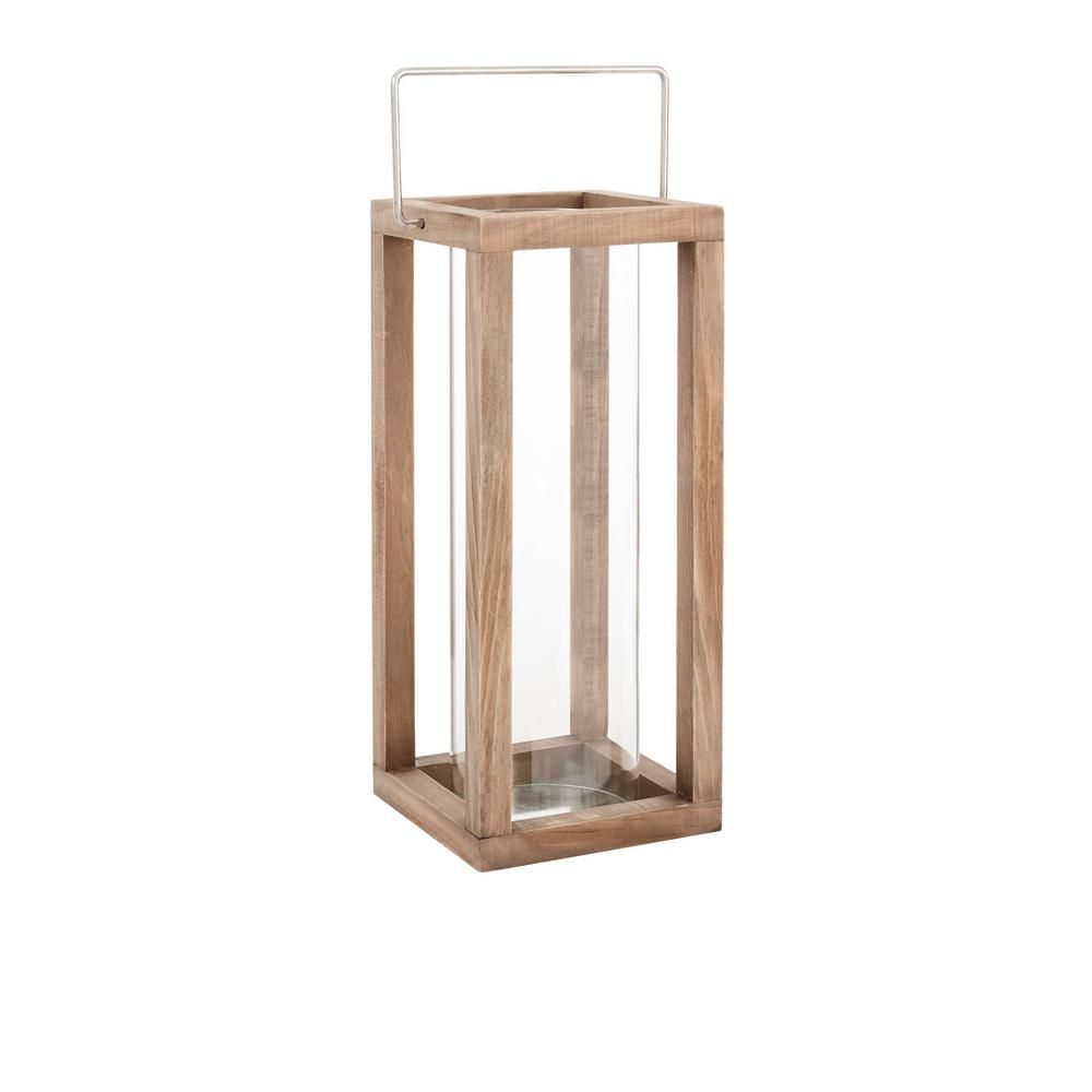 14 in. Wood and Glass Outdoor Patio Lantern | The Home Depot