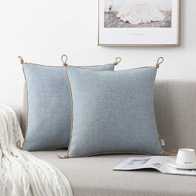 NordECO HOME Set of 2 Throw Pillow Covers - Burlap Linen Trimmed Tailored Edges Decorative Cushio... | Amazon (US)