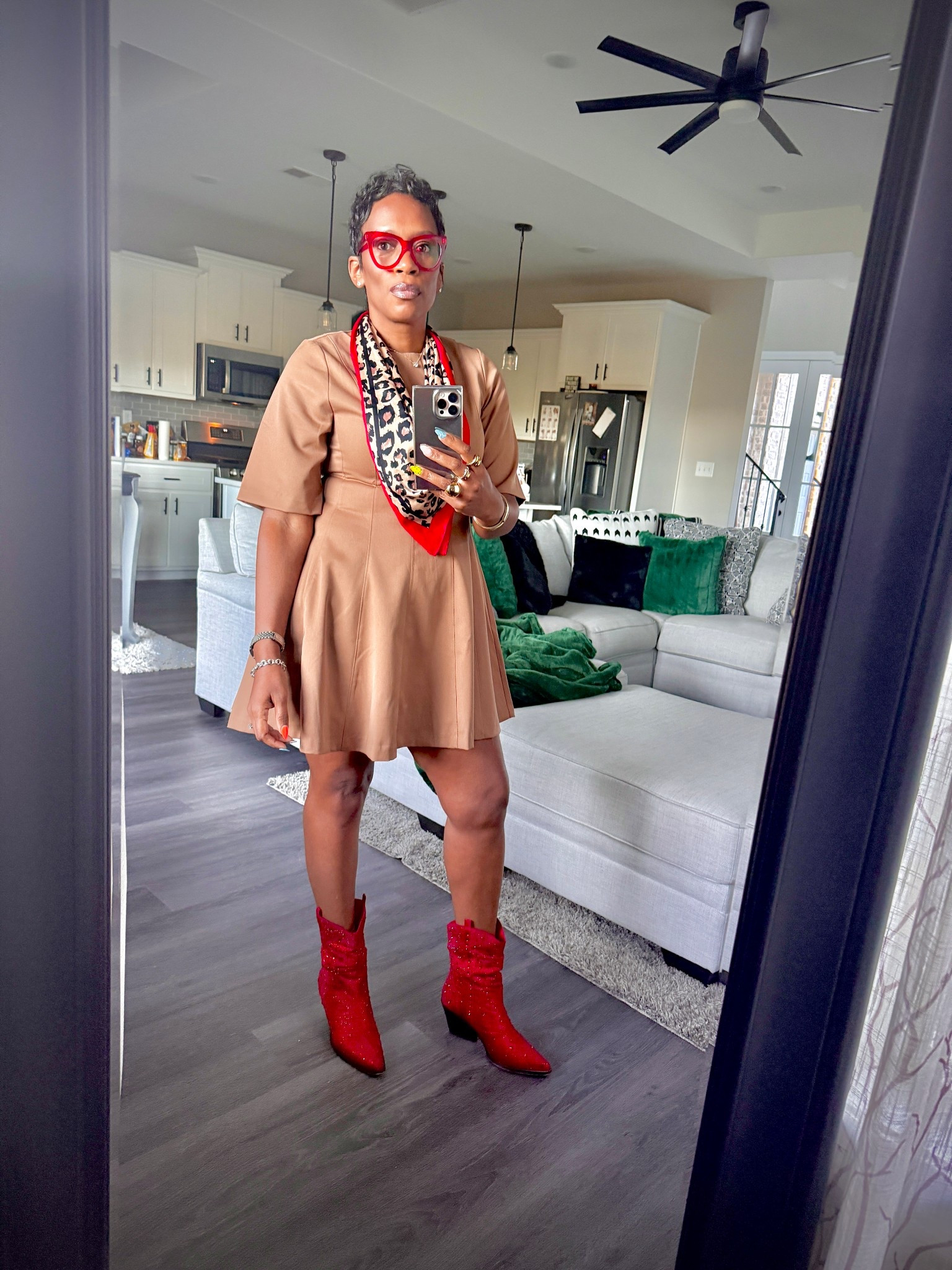 Neutral dress… but make it loud ❤️

When you build your outfit around the boots, everything else just falls in line. The red frames + scarf detail? Chef’s kiss.

Linked everything because this combo is TOO good not to recreate. 🔥

#LTKStyle #LTKUnder100 #StatementBoots #CorporateChic #BoldStyle #FallTransitions #NeutralWithAPop #BossStyle #LTKFinds #WomenInStyle

#LTKOver40 #LTKootd #LTKMidsize