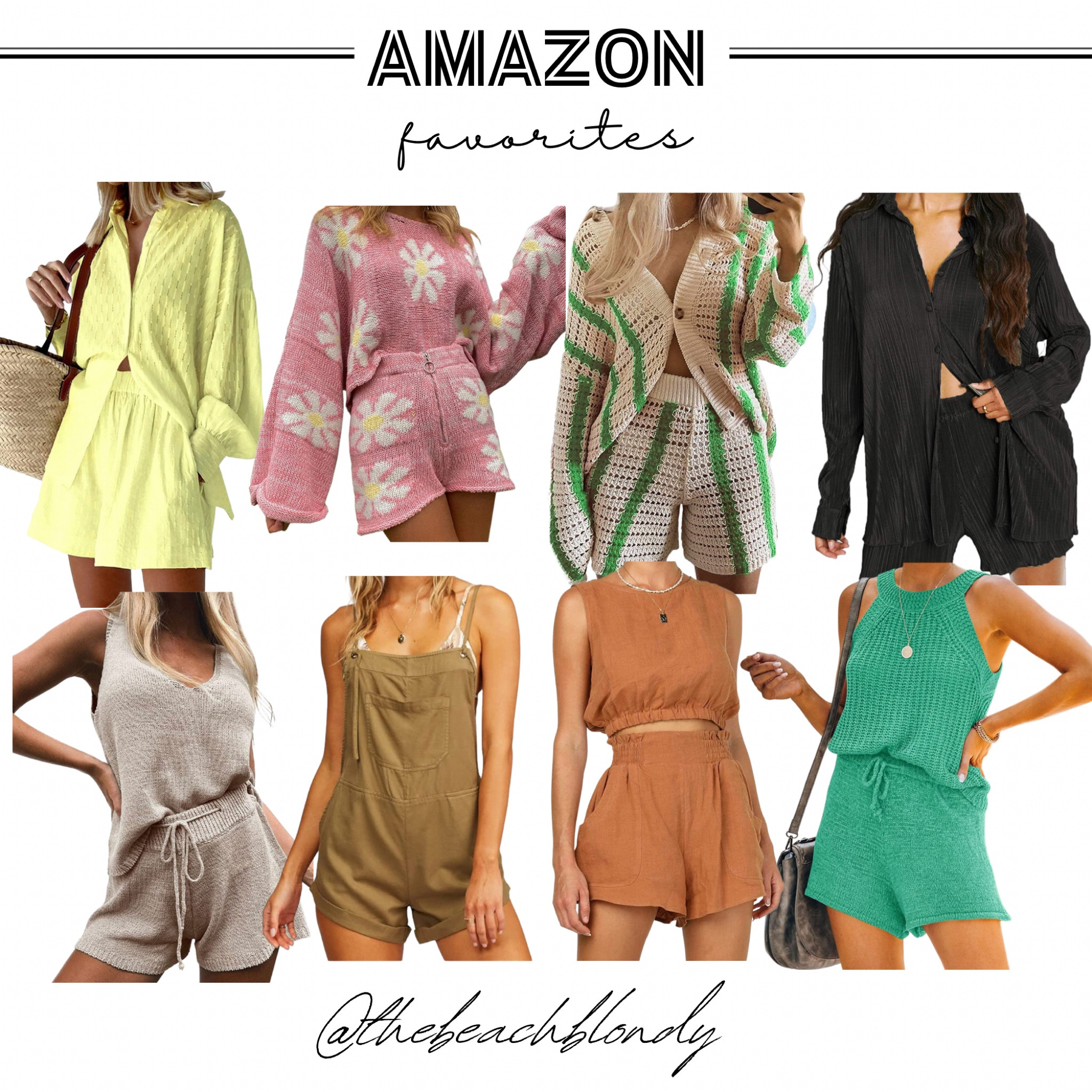 My favorite Amazon spring and summer sets 🌻 knit short summer set, summer button down top with shorts, Amazon short sets, knit short sets Amazon, daisy sweater short set from Amazon, mint green short set Amazon

#LTKSeasonal #LTKunder50 #LTKstyletip