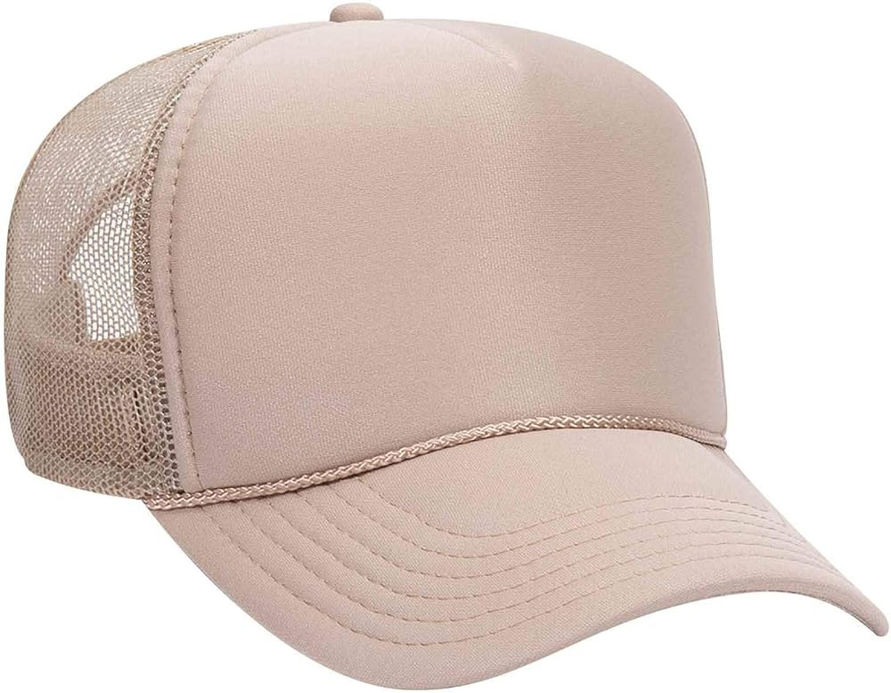 Otto Cap 5 Panel Mid Profile Mesh Back Trucker Hat Polyester Foam Front Khaki | Amazon (US)