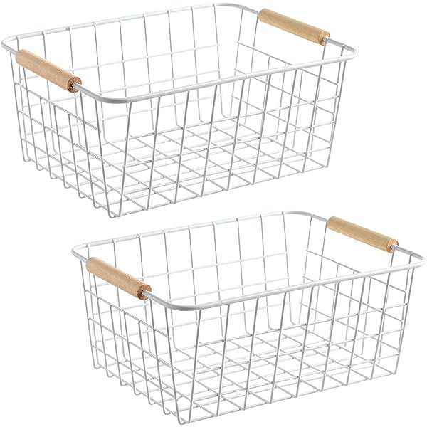 LeleCAT Wire White Baskets with Handles Wire Storage Organizer Baskets For Kitchen, Household Refrig | Amazon (US)
