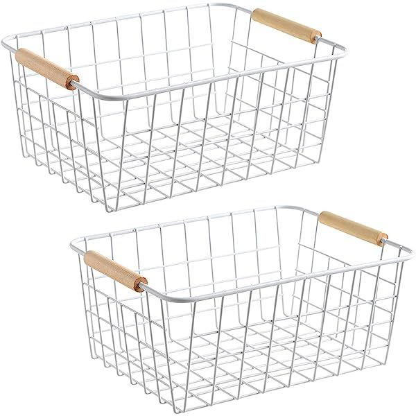 LeleCAT Wire White Baskets with Handles Wire Storage Organizer Baskets For Kitchen, Household Refrig | Amazon (US)