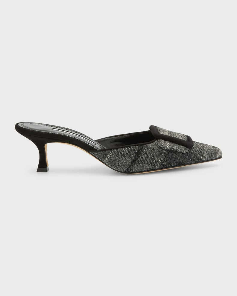 Manolo Blahnik Maysale Wool Buckle Mules | Neiman Marcus