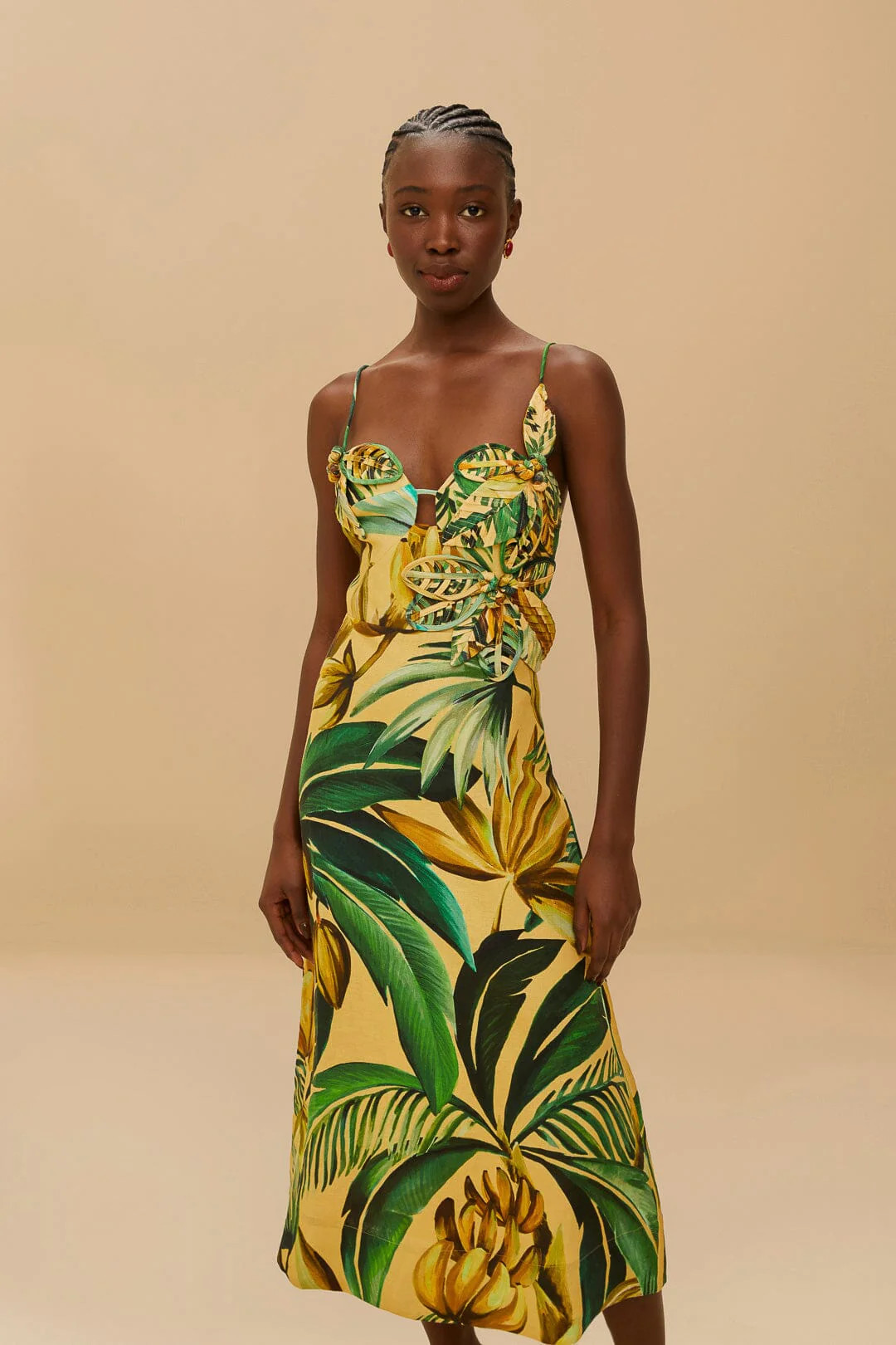 Yellow Bananart 3D Bodice Midi Dress, BANANART YELLOW / S | FarmRio (US)