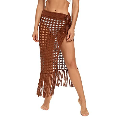 HengShunRui Crochet Skirt Cover Up Beach Skirt Coverups for Women A2 Brown S | Amazon (US)