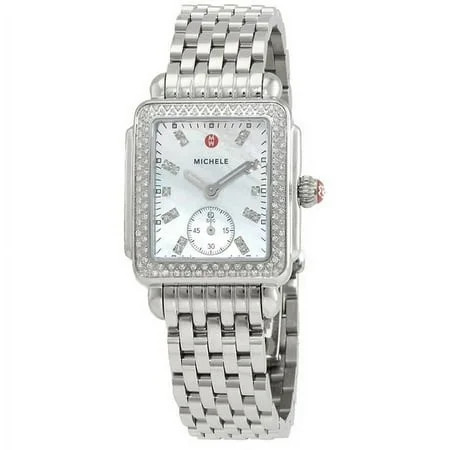 Michele Deco Mid Stainless Steel Mother-of-Pearl Dial Diamonds Rectangle Womens Watch MWW06V000122 | Walmart (US)
