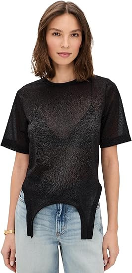 Women's Short Sleeve Metallic Faux Bodysuit Top | Amazon (US)