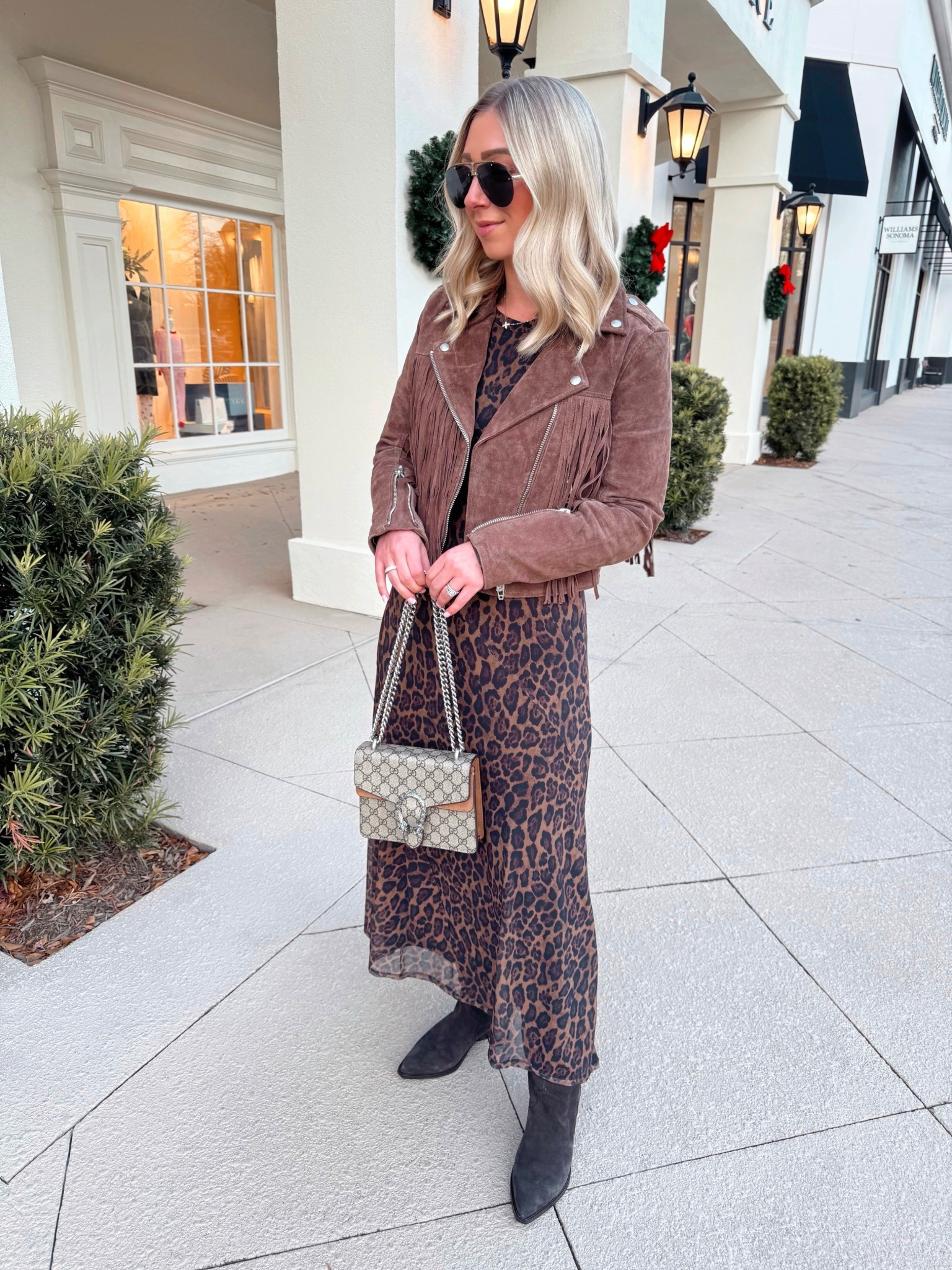 Last nights OOTN 😍✨Shop it all via the 🔗 in my bio! 🤎🐆 

Similar leopard dress + suede fringe jacket linked, boots size up 1/2 size

Date night outfits, leopard dress, statement jacket, petite outfits 

#LTKPetite #LTKHoliday #LTKTall