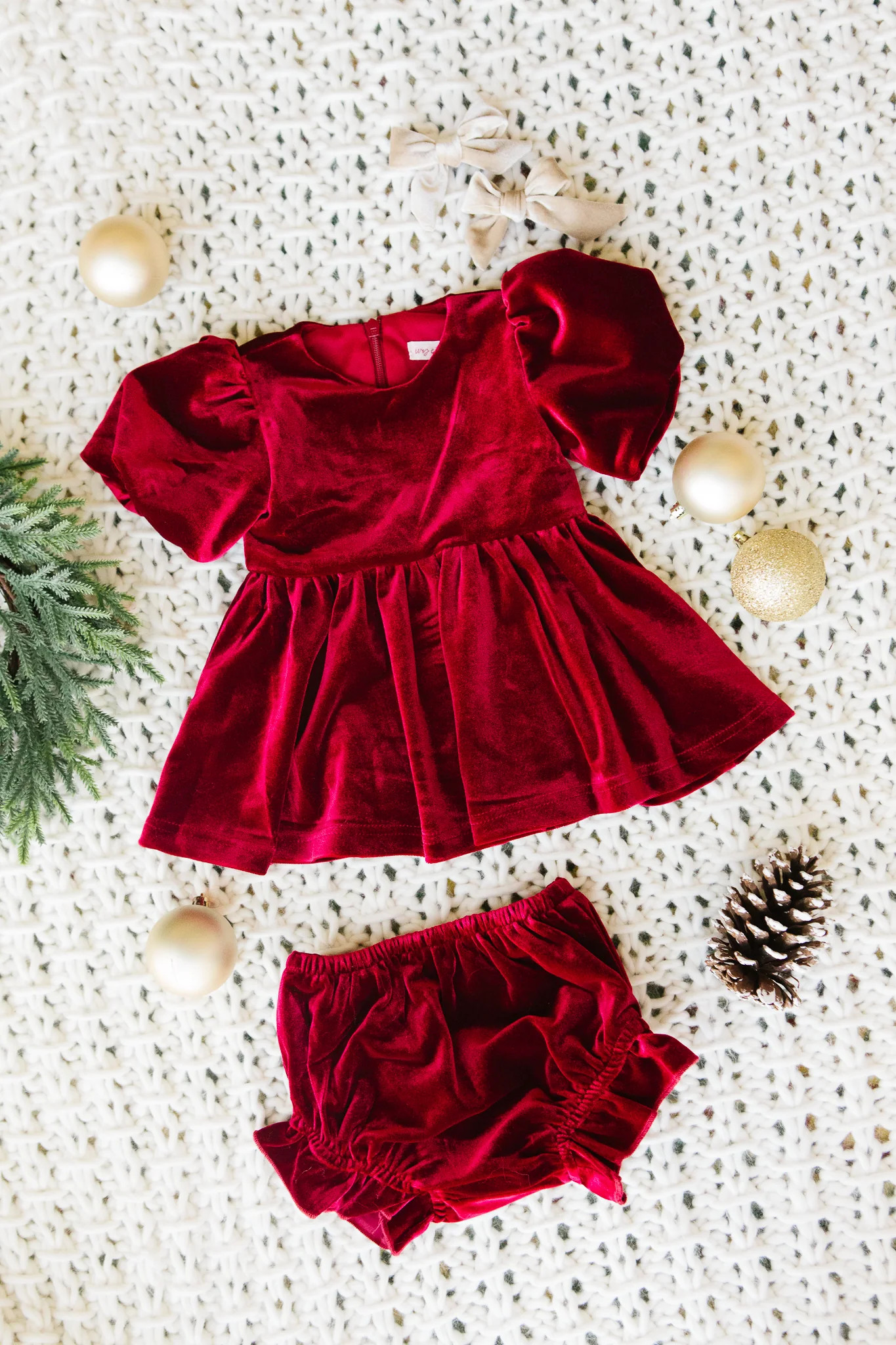 Baby Enamored Dress Set in Red Velvet | Ivy City Co