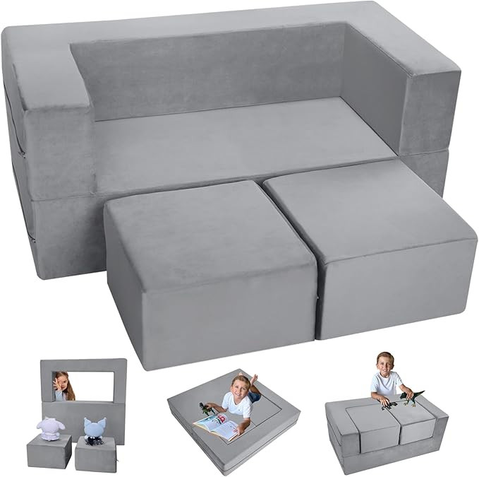 MeMoreCool Modular Kids Sofa,Toddler Play Couch Fold Out for Playroom, Grey Convertible Plush Foa... | Amazon (US)