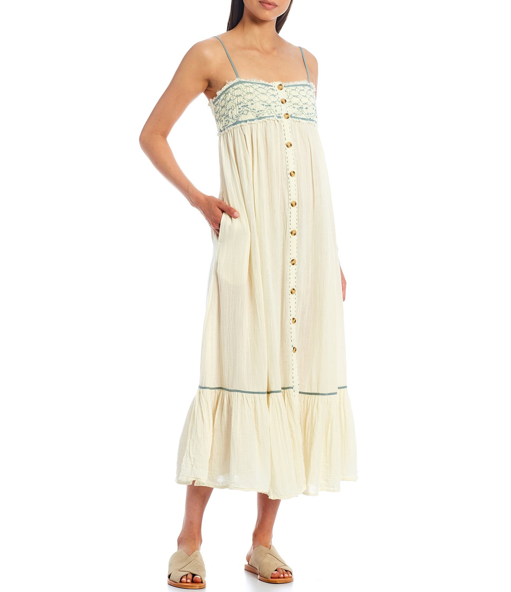 Linda Jo Sleeveless Button Front Midi Dress | Dillards