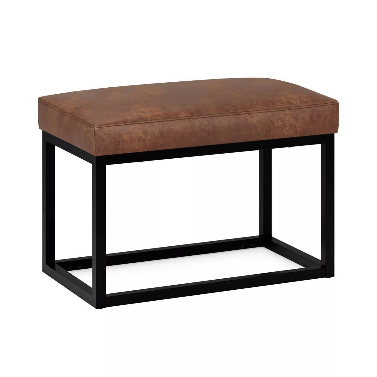 WyndenHall Kerwood Small Bench Distressed Saddle Brown: Black Iron Frame, Vegan Faux Leather, Pad... | Target
