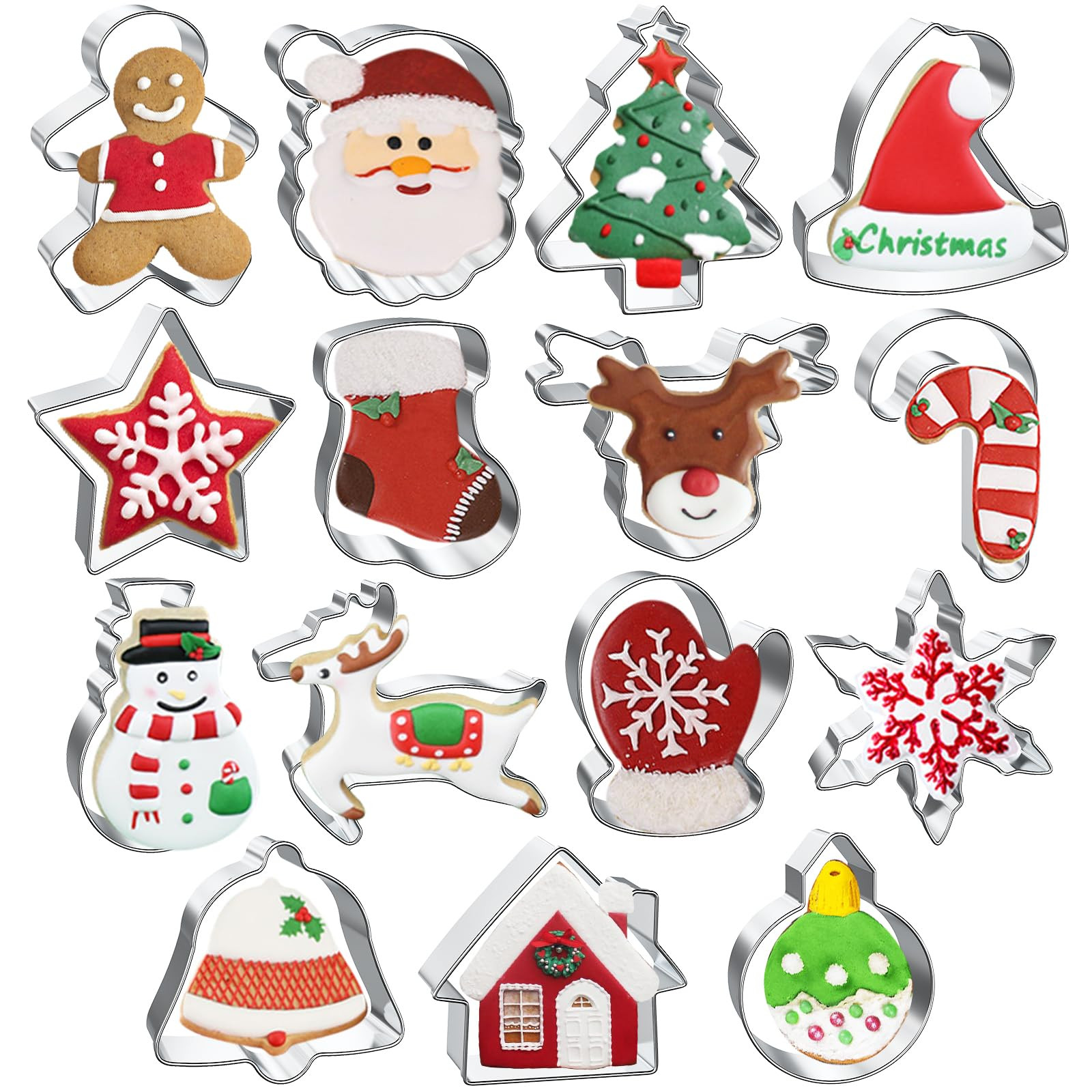 15 Pcs Christmas Cookie Cutters, Holiday Cookie Cutters Including Snowman, Gingerbread, Christmas... | Amazon (US)