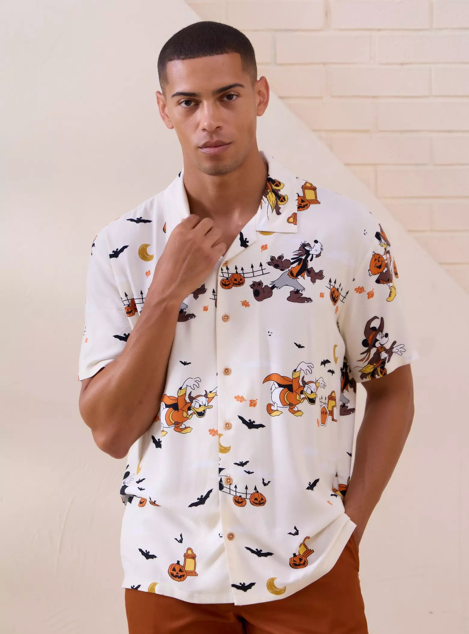 Disney Mickey and Friends Halloween Costumes Allover Print Woven Button-Up - BoxLunch Exclusive |... | BoxLunch