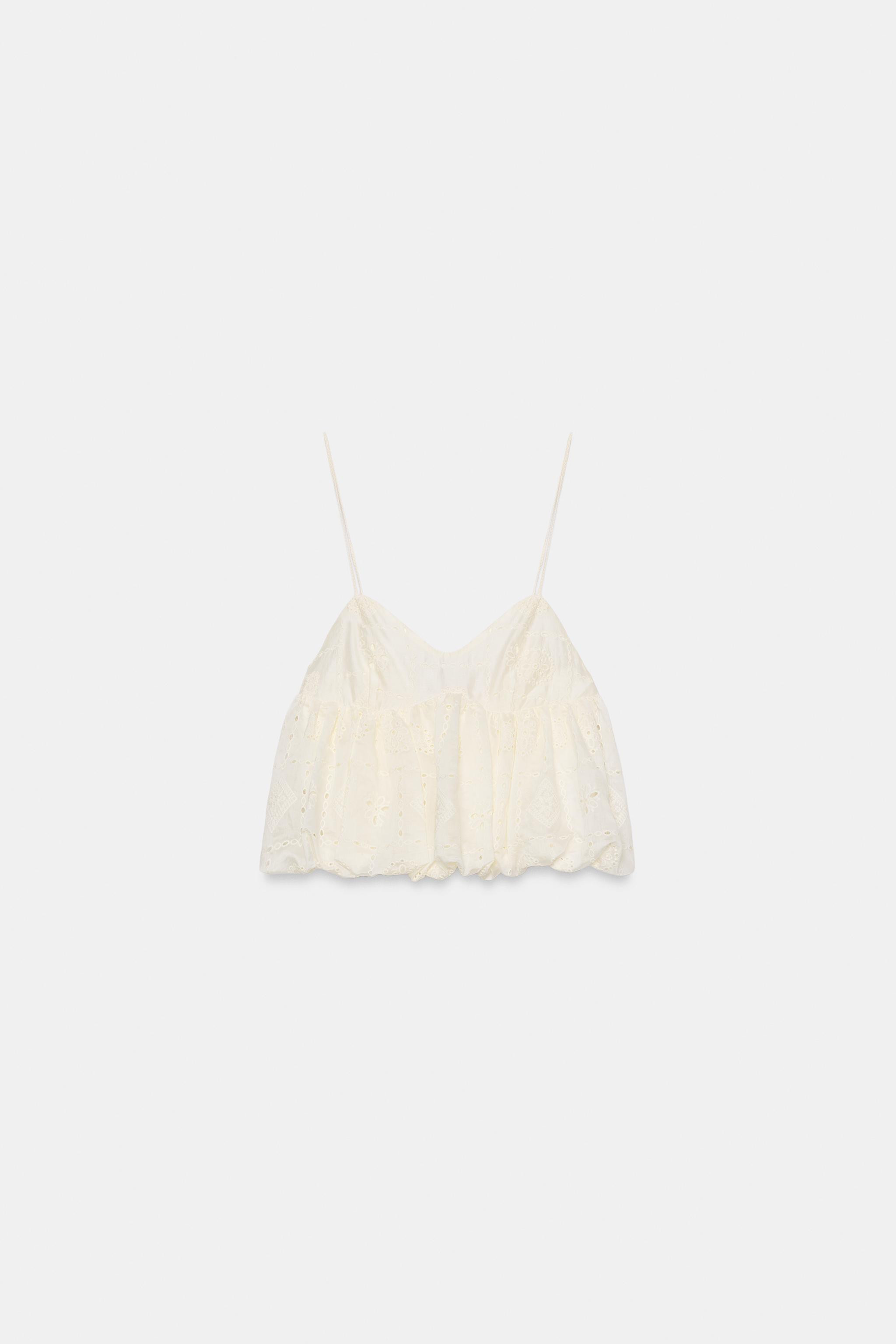 EMBROIDERED EYELET BALLOON TOP | Zara US