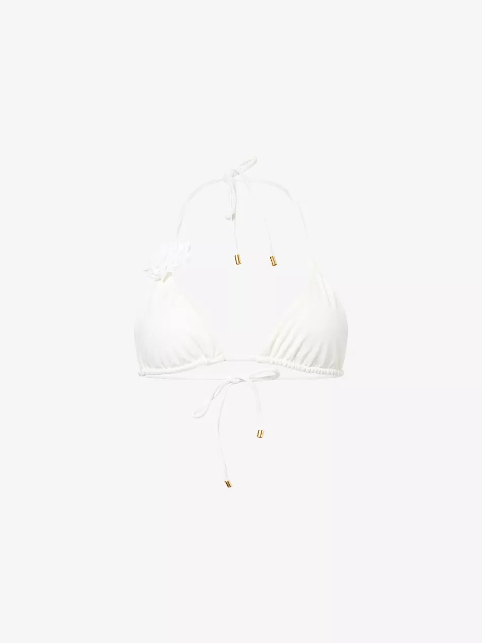 St Vincent Floral-Applique Stretch-Woven Bikini Top | Selfridges