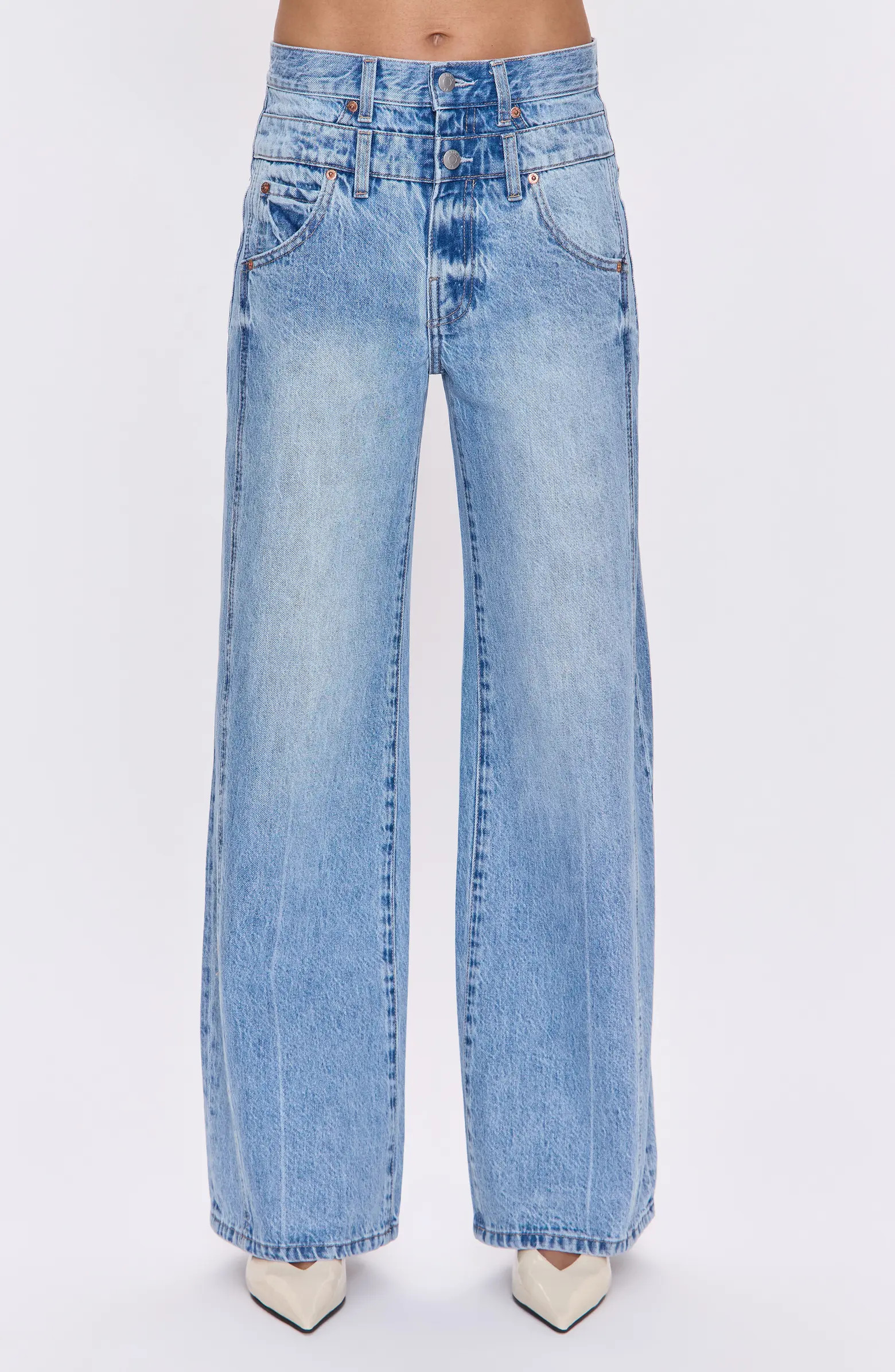 Caleb Double Waistband Wide Leg Jeans | Nordstrom