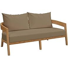 Modway Brisbane Modern Teak Wood/Fabric Patio Loveseat in Light Brown/Natural | Amazon (US)