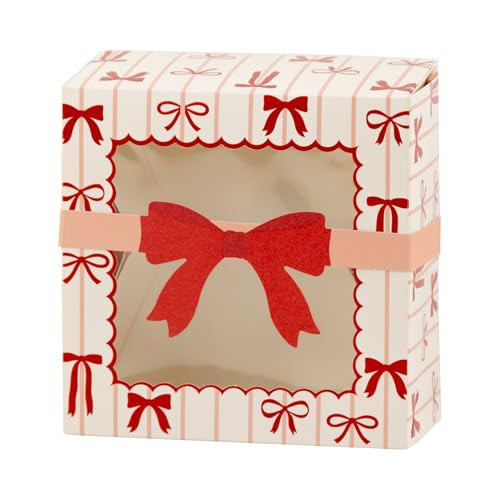 My Mind's Eye Red and Pink Bows Christmas Cookie Box Set, 6 Paper Boxes with Windows and Decorative Belly Bands for Holiday Treats and Party Favors | Amazon (US)