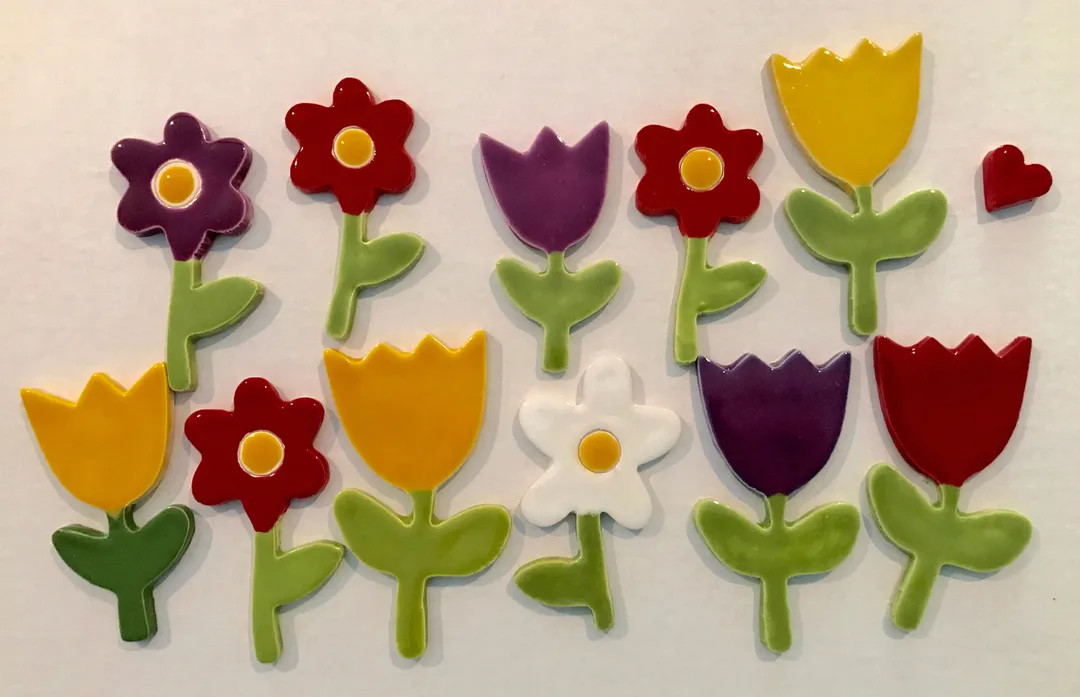 NEW Handmade Ceramic Flower Tiles With a Stem. - Etsy | Etsy (US)