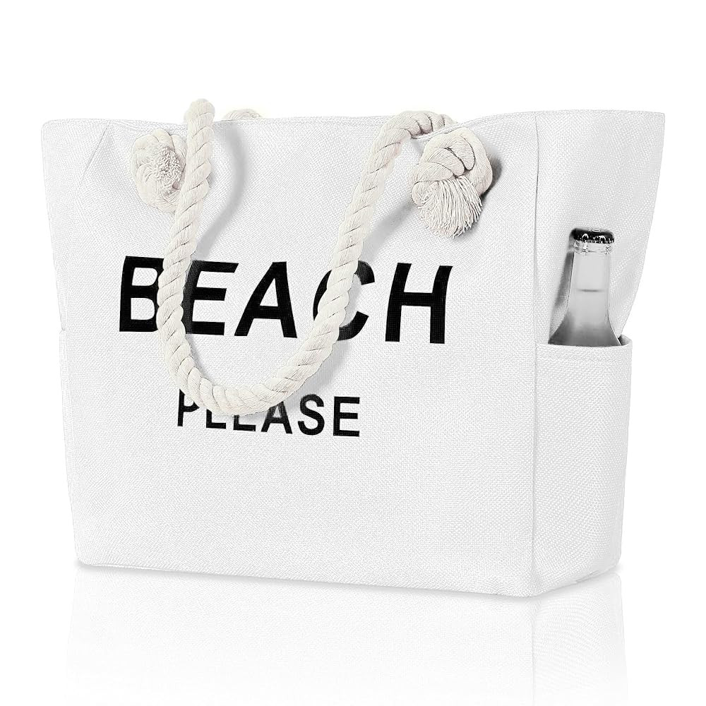 Large Canvas Beach Tote Bag with Zipper Women Swim, Travel, Shopping, Gym and Beach Holiday Cruis... | Amazon (US)