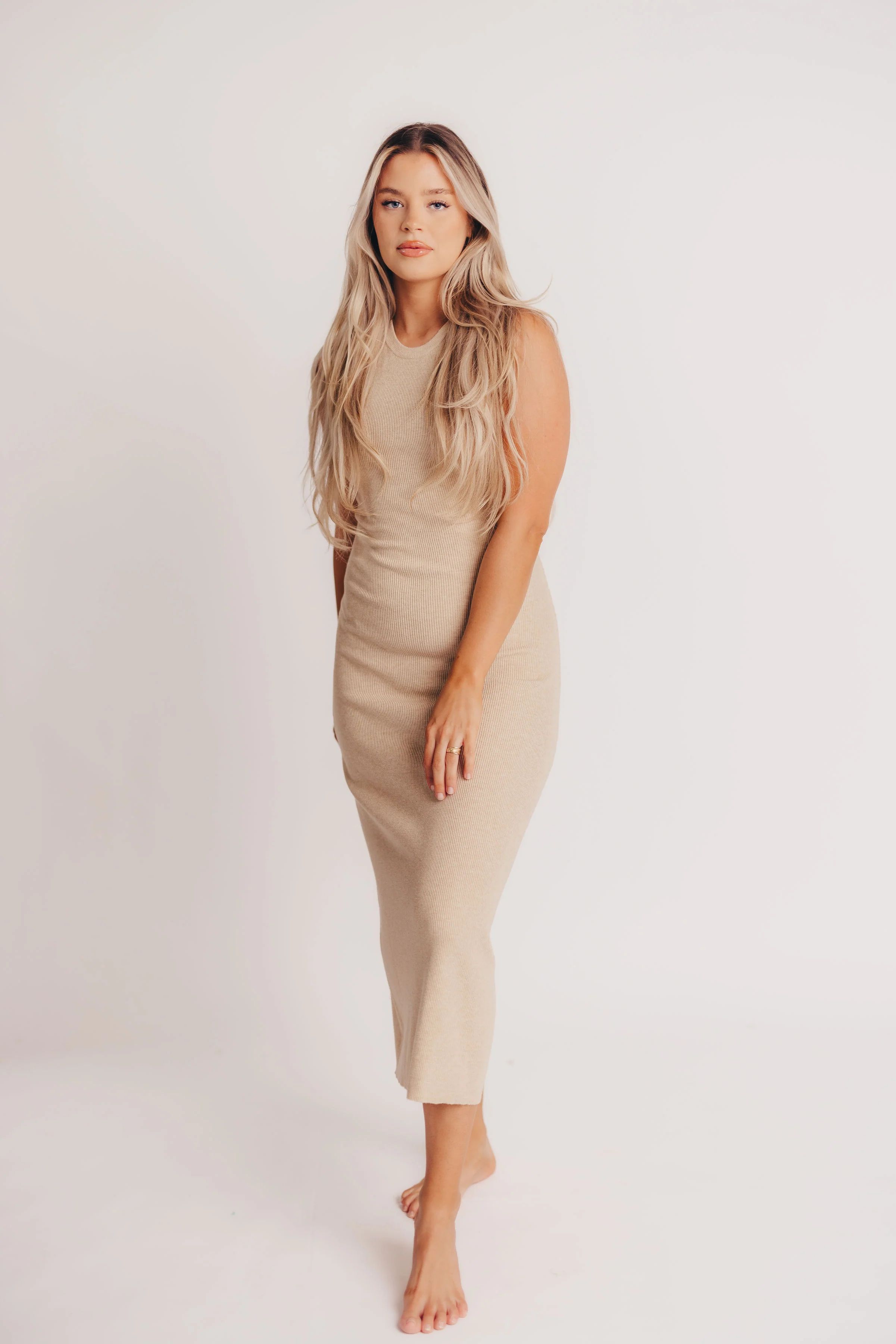 Cádiz Premium Knit Tank Maxi Dress in Beige - Bump Friendly | Worth Collective