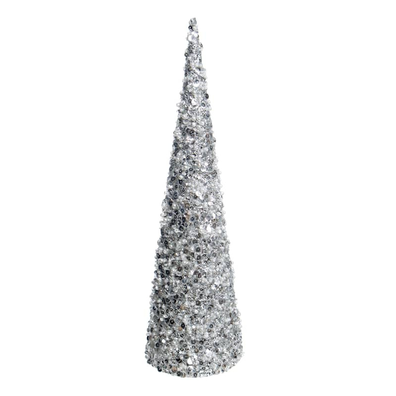 Silver Glittered Cone Tree, 18" | At Home