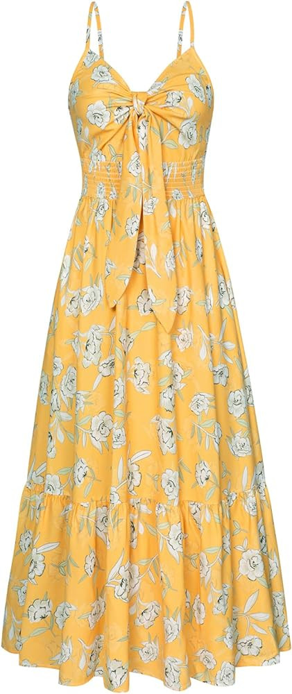 GRACE KARIN Women's 2025 Summer Maxi Dress Floral Tie Front Spaghetti Strap Casual Boho Beach Flo... | Amazon (US)