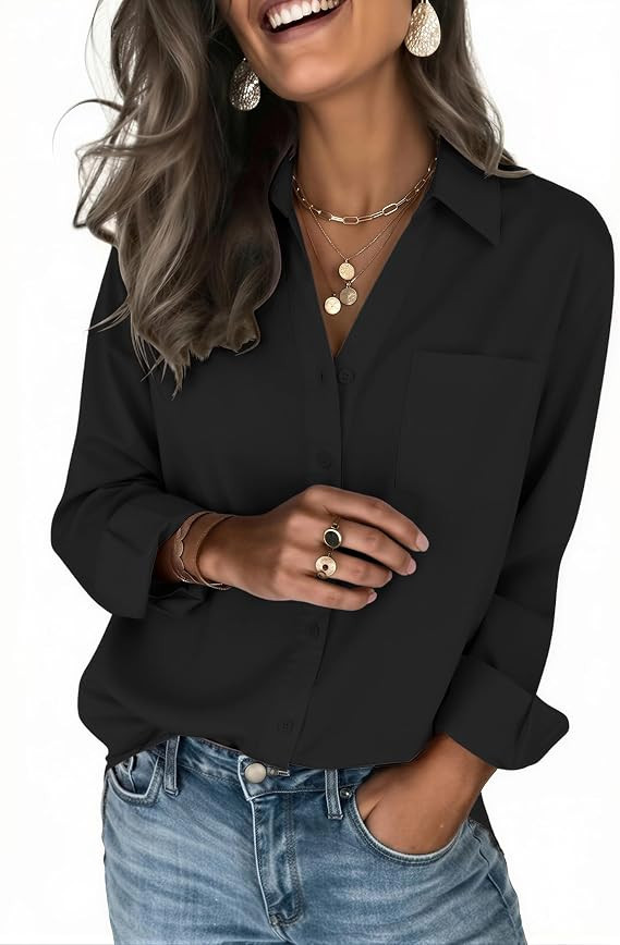 Zeagoo Blouses for Women Long Sleeve Dressy Casual Button Down Shirts | Lady Collared Tops Busine... | Amazon (US)