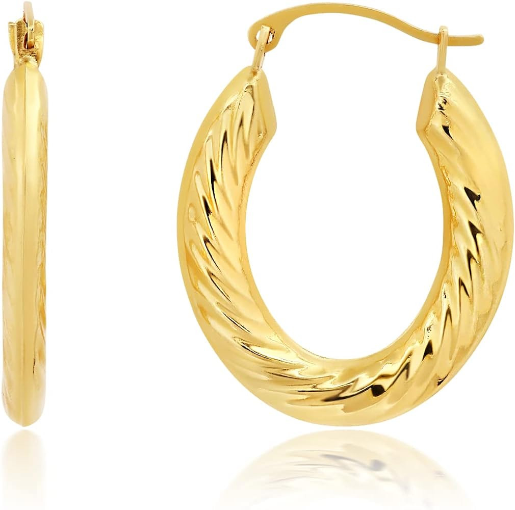 14k Solid Yellow Gold Hoops in Various Styles with Click-top Closures | Amazon (US)