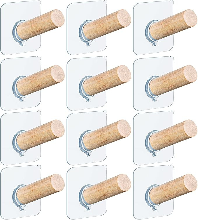 12 Pieces Hat Hooks for Wall Hat Hanger Hat Hooks Adhesive Wood Hooks Self Adhesive Hooks Wooden ... | Amazon (US)