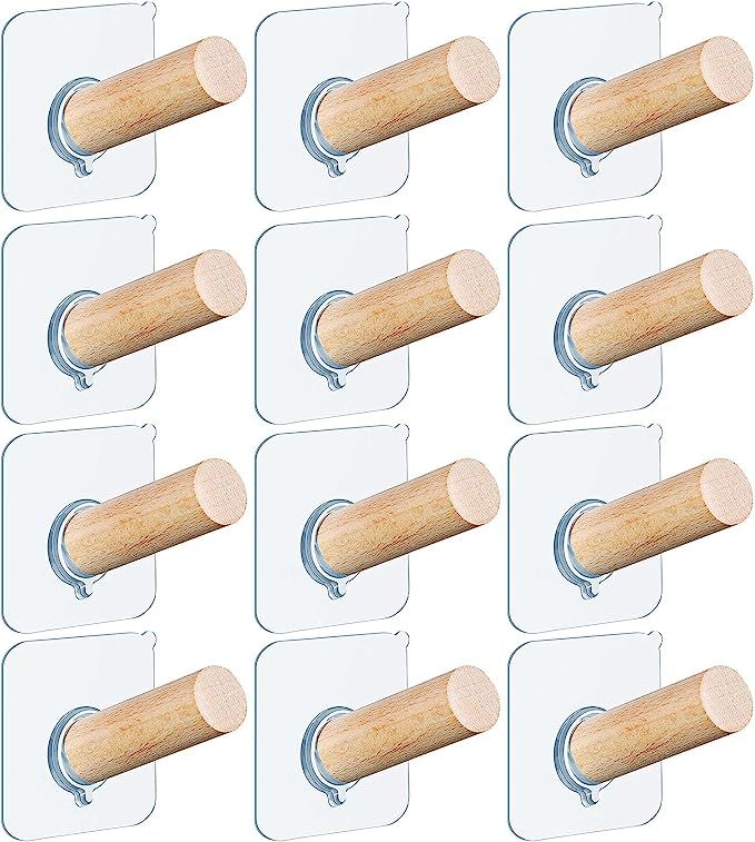 12 Pieces Hat Hooks for Wall Hat Hanger Hat Hooks Adhesive Wood Hooks Self Adhesive Hooks Wooden ... | Amazon (US)