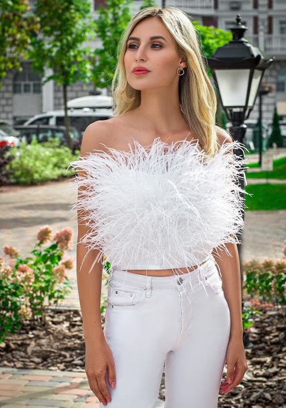 Beautiful White Feather Tube Top Feather Crop Top Bridesmaids | Etsy | Etsy (US)