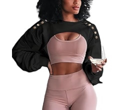LovelyWholesale Women Crewneck Long Sleeve Crop Top Workout Gym Casual Cut out Loose Cropped Swea... | Amazon (US)