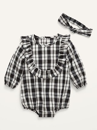 Plaid Ruffled Bubble One-Piece & Headband Set for Baby | Old Navy (US)
