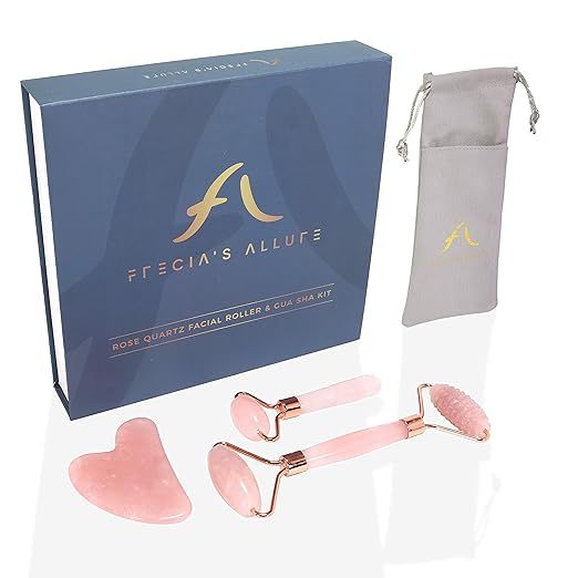 Frecia’s Allure Rose Quartz Face Roller Gua Sha Set – Brazilian Rose Quartz Gua Sha Stone Set... | Amazon (US)