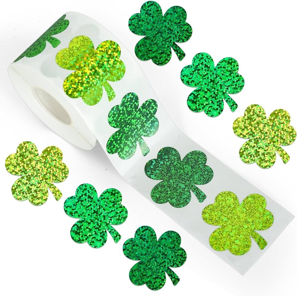 Whaline St. Patrick's Day Stickers Glitter Shamrock Stickers Roll 3 Colors Holographic Green Spar... | Amazon (US)