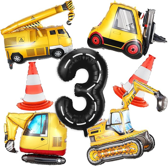 \u0020\u200c9PCS 3rd Construction Birthday Decorations for boys with 4D Excavator Balloons Truck ... | Amazon (US)