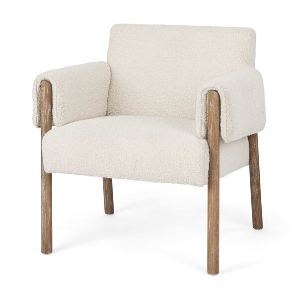 Ashton Cream and Light Brown Wood Accent Chair | Bellacor