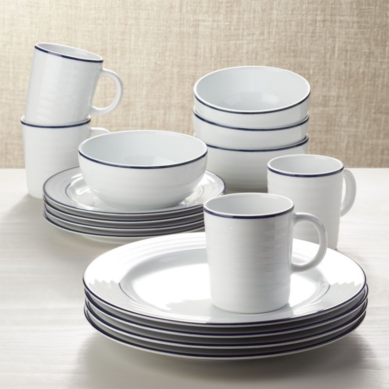 Roulette Blue Band 16-Piece Dinnerware Set + Reviews | Crate and Barrel | Crate & Barrel