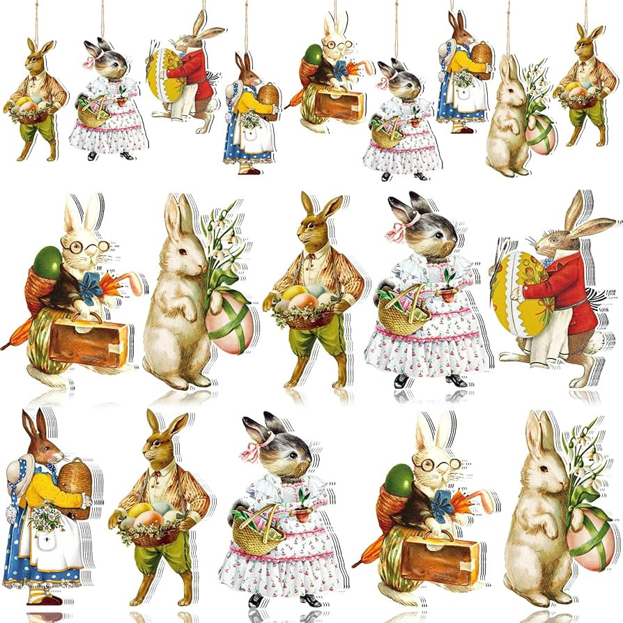 36Pcs Vintage Easter Ornaments for Easter Tree Decorations - Wooden Hanging Easter Themed Bunny O... | Amazon (US)