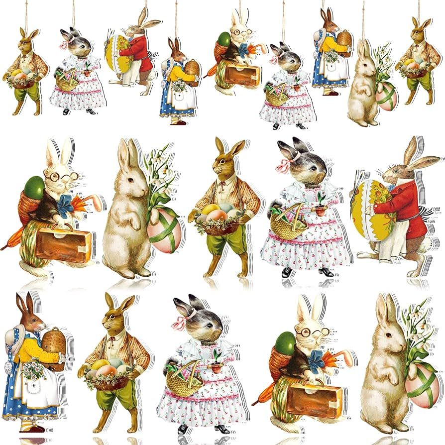 36Pcs Vintage Easter Ornaments for Easter Tree Decorations - Wooden Hanging Easter Themed Bunny O... | Amazon (US)