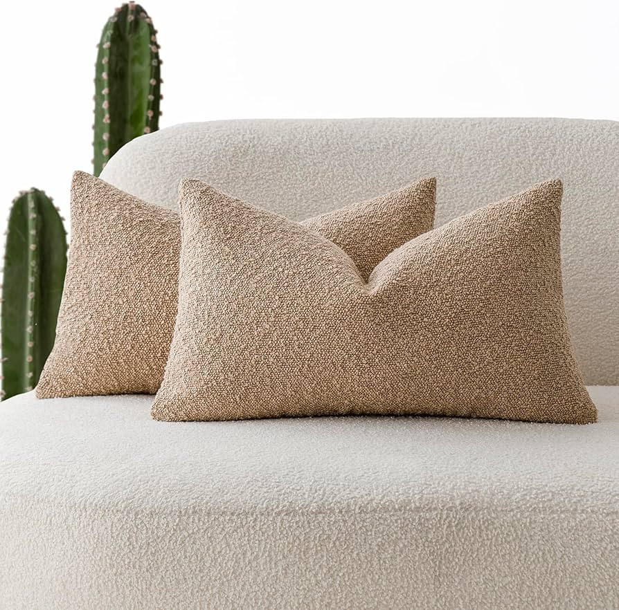 Foindtower Pack of 2 Textured Boucle Throw Pillow Covers Accent Solid Lumbar Pillow Cases Cozy So... | Amazon (US)