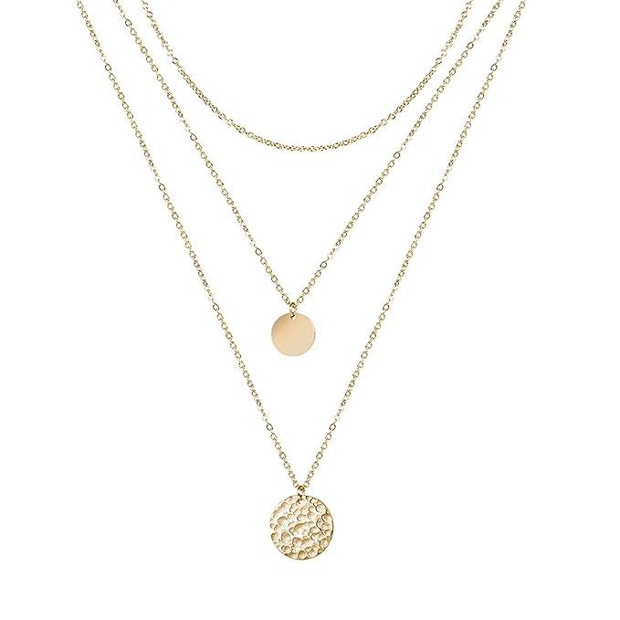 Dainty Disc Chokers Necklace Layered Circle Necklace Bar Y Pendant Necklace 14K Real Gold Plated ... | Amazon (US)